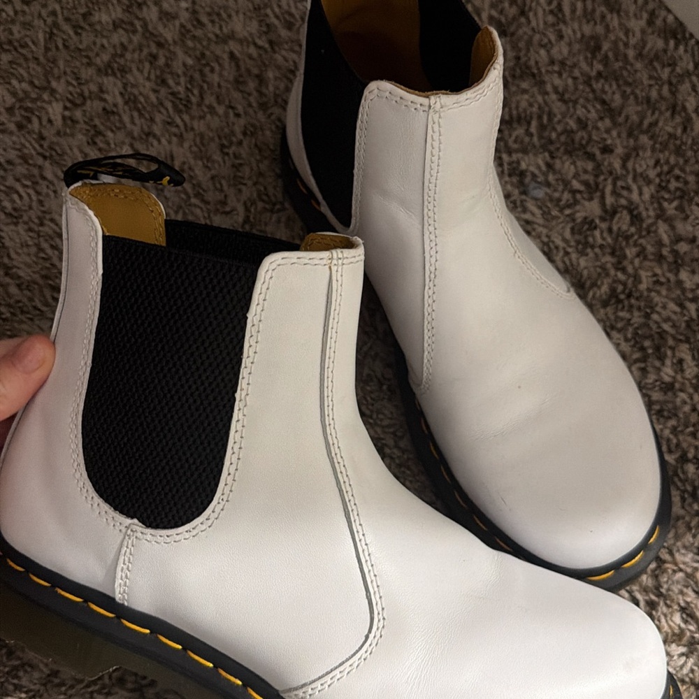 Dr. Martens White Ankle Boots with Black Accents